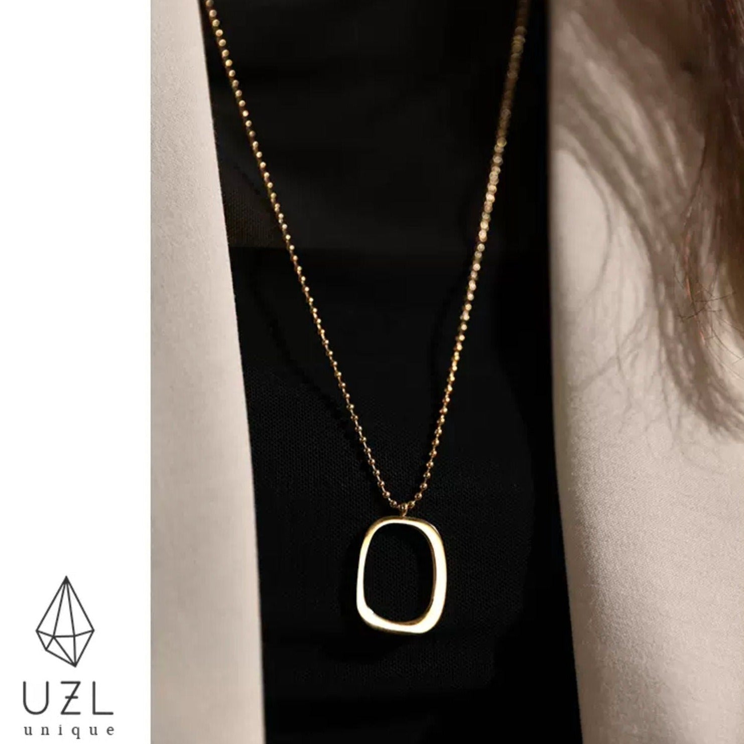 Hollow geometric square long necklace