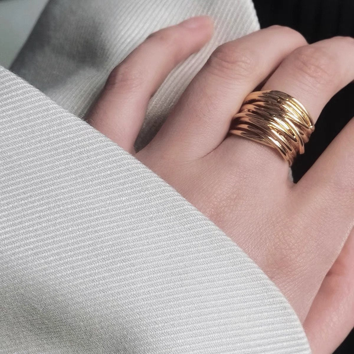 Multilayer Open Ring in Silver & Gold