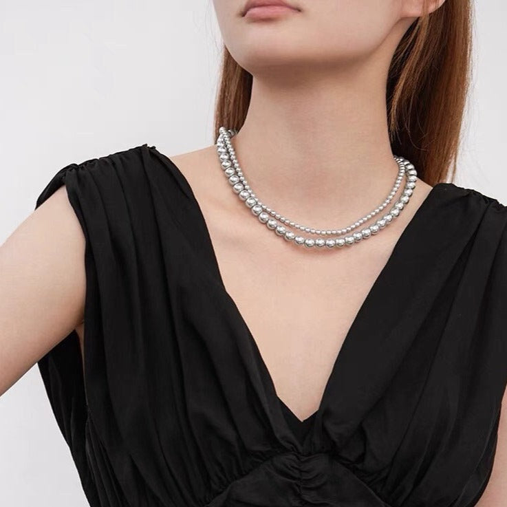 Silver baroque double layer pearl necklaces