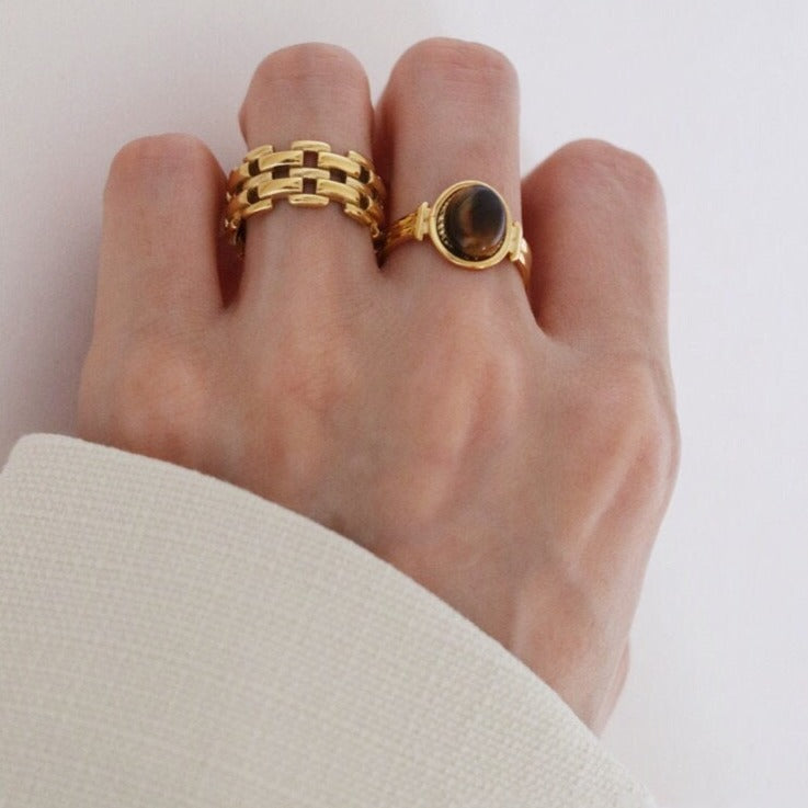 Oval tiger eye stone open adjustable ring