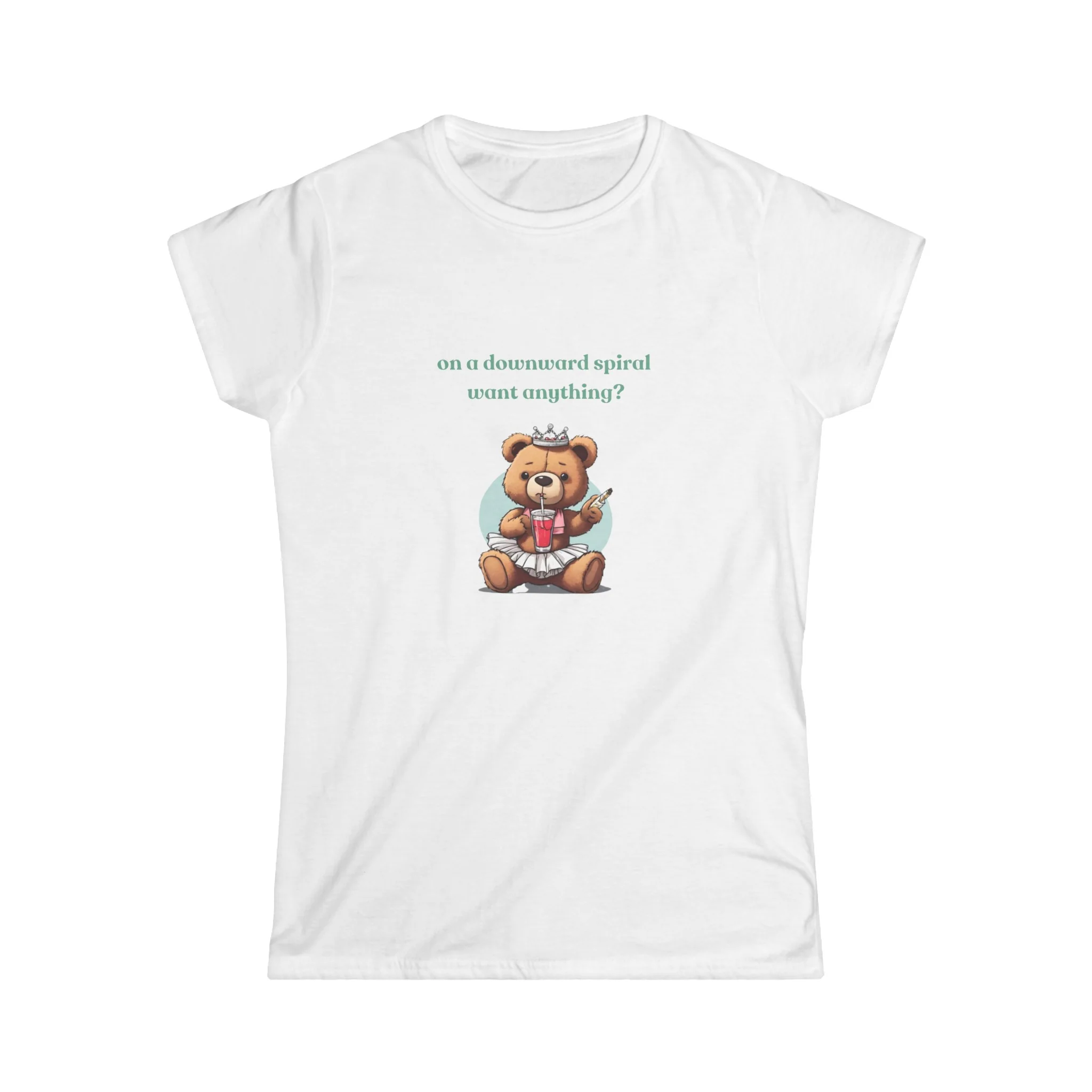 On A Downward Spiral, Want Anything? Baby Tee, Aesthetic Tee, Women's Fitted Tee, Trendy Top, Funny Shirt, Y2K Baby Tee, 90s Baby Tee