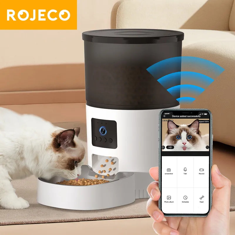 ROJECO Distributeur Automatique de Nourriture pour Chat avec Caméra Vidéo et Enregistreur Vocal.