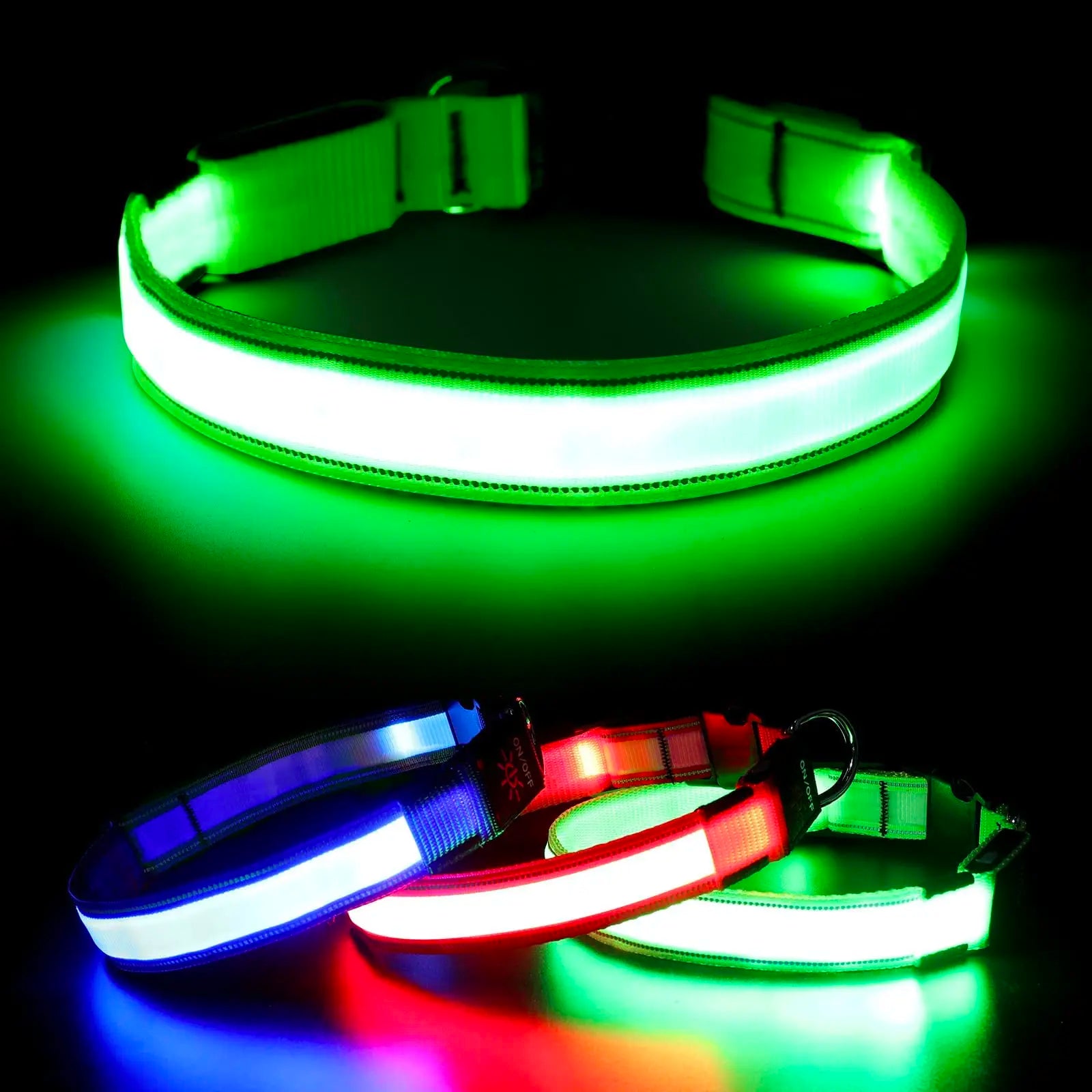 Collier pour chien LED rechargeable par USB. Lumière réglable pour chien, souple et sécuritaire.