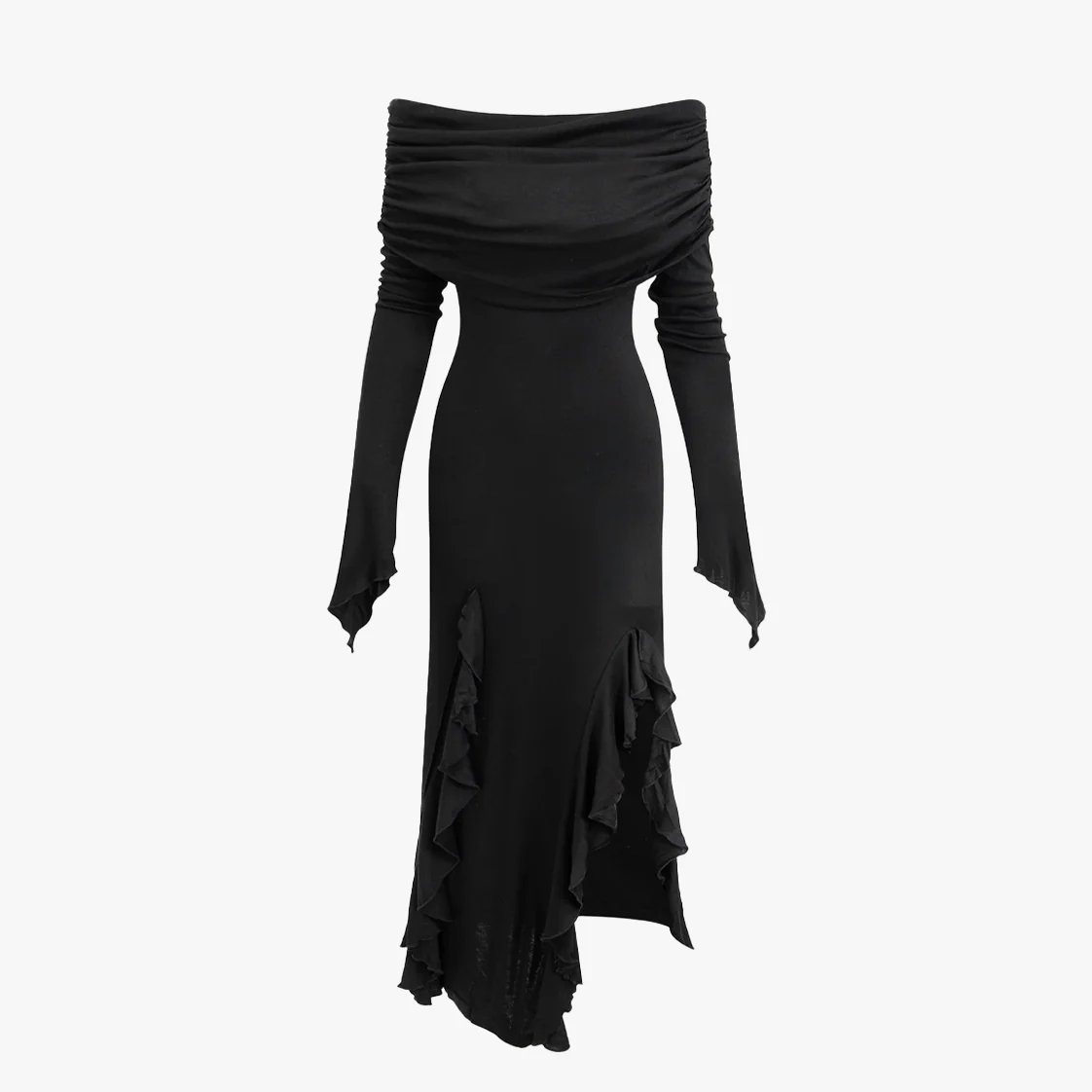 Morticia Dark Ruffles Split Dress