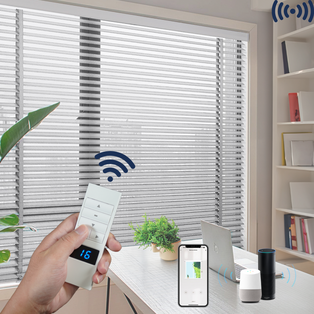 Motorized Fabric Venetian Blinds 2 Inch Slats Remote/Smart Control Hardwired Motorized