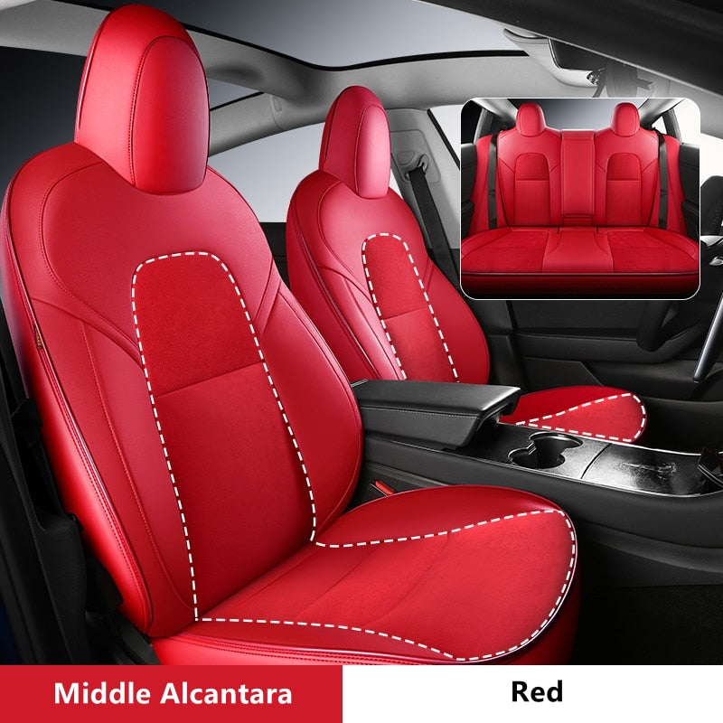 Custom Fit Alcantara Leather Seat Cover For Tesla Model Y 3 Full Covered For 5 Seaters