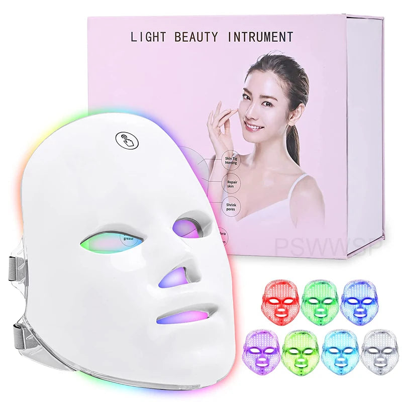 7 Colors LED Facial Mask Photon Therapy Face Skin Care Mask Skin Rejuvenation Tools Anti Acne Wrinkle Removal Face Beauty Mask