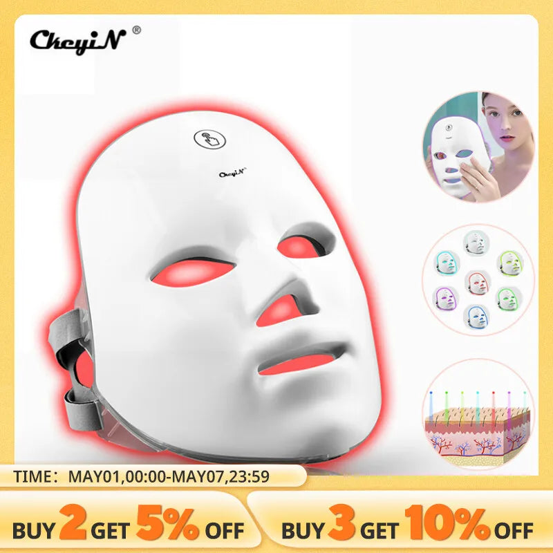 CkeyiN LED Red Light Therapy Face Mask 7 Colors Photon Radio Frequency Skin Rejuvenation Tightening Skin Care Tool