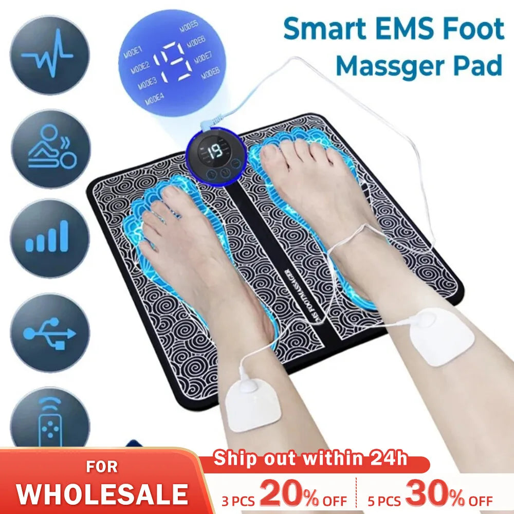 Electric EMS Foot Massager Pad Relax Feet Leg Muscle Massager Matt Shock With Remote and Pads