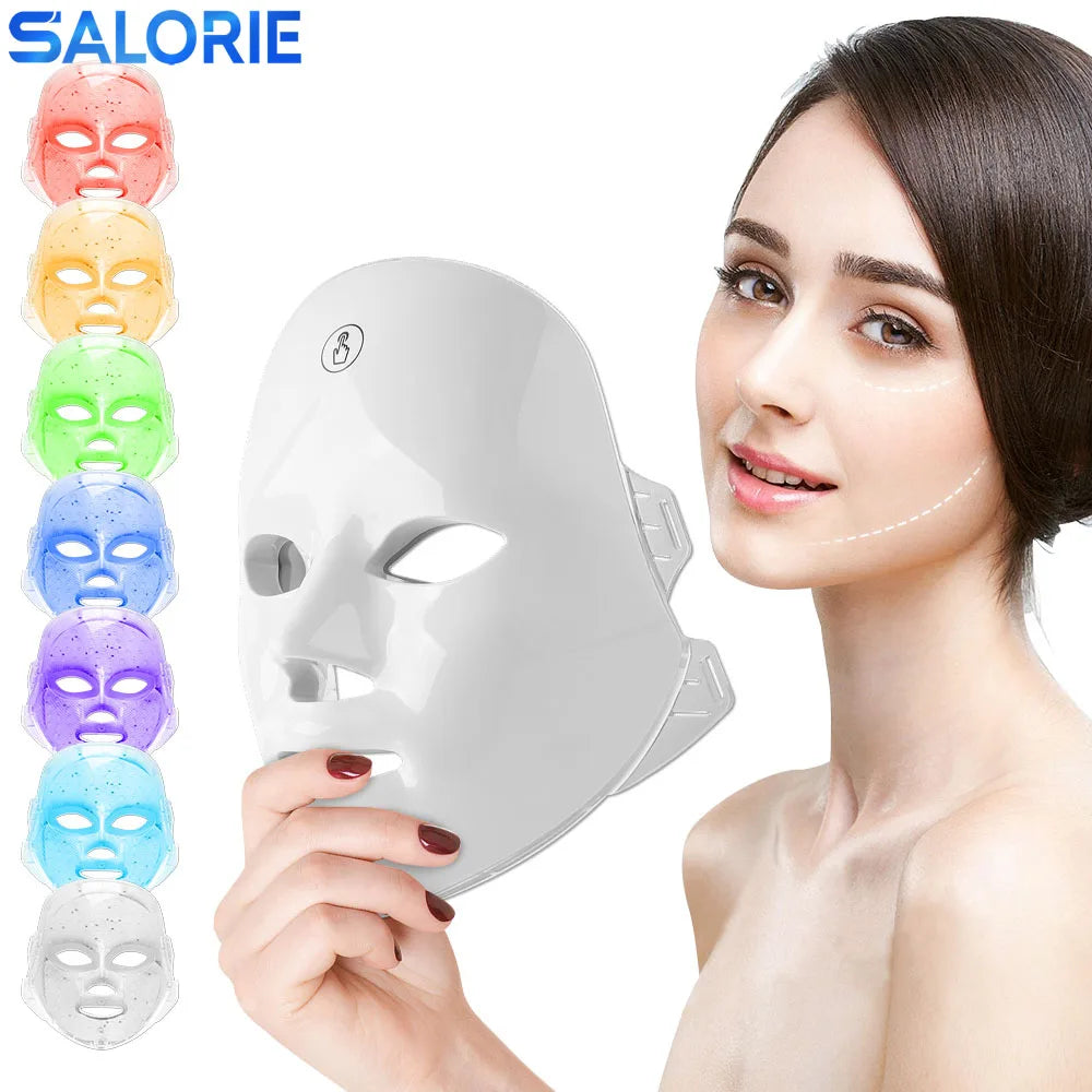 USB Recharge 7 Color Light Led Facial Mask Red Light Therapy Photon Face Masks Wrinkle Anti-Acne Tighten Skin Care Beauty Device