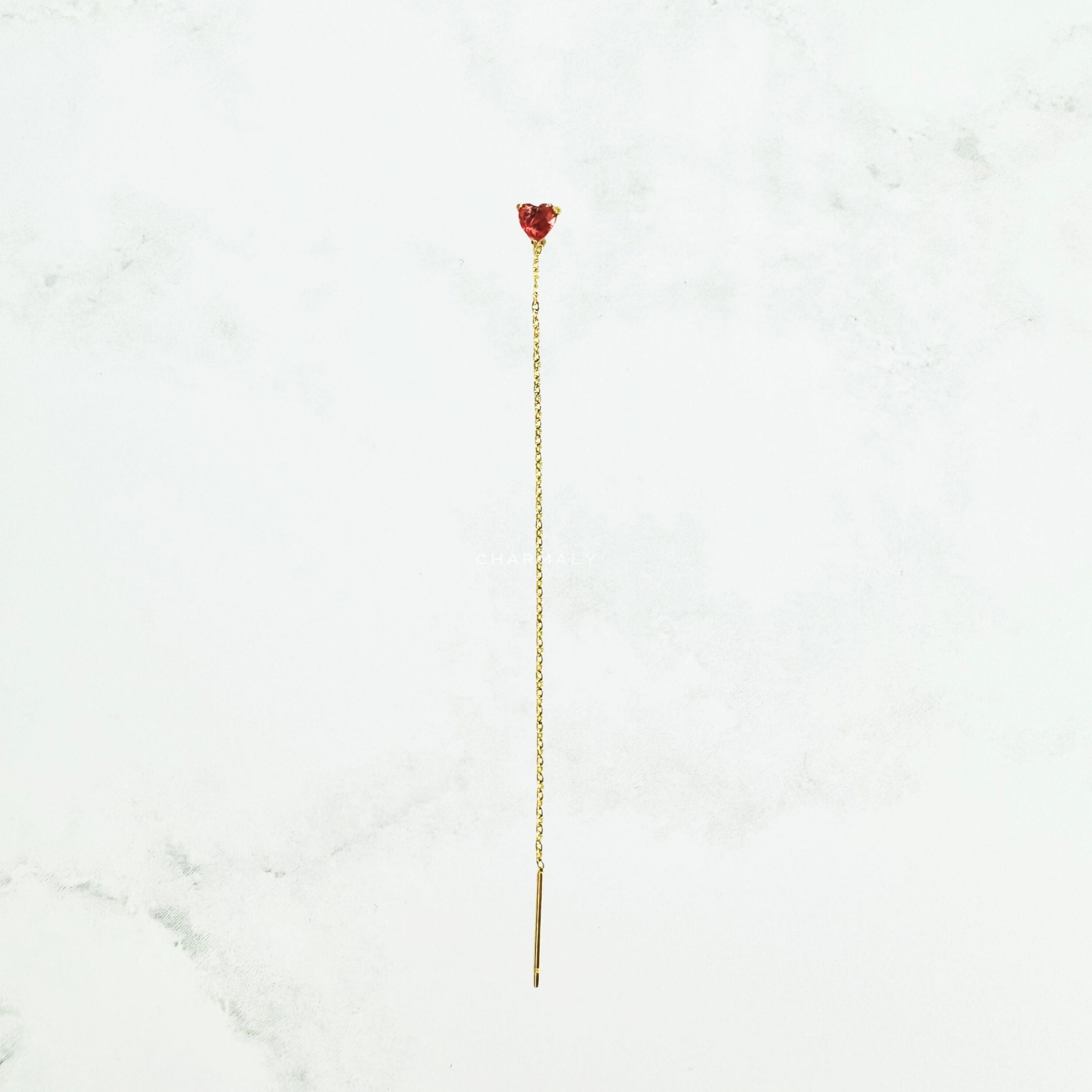 Beatrice Threader Chain Ruby Crystal Earring Gold