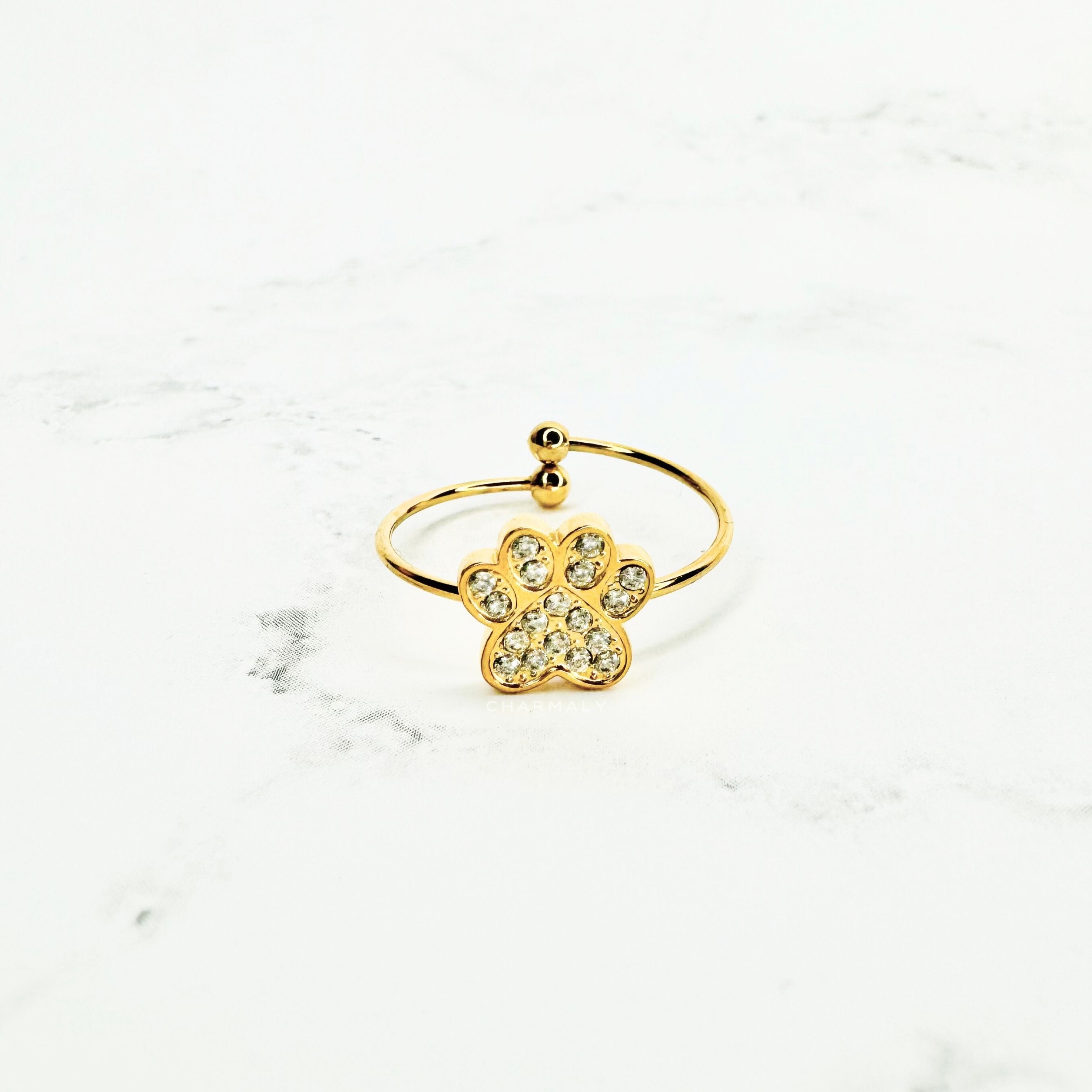 Jolie Crystal Paw Ring Gold