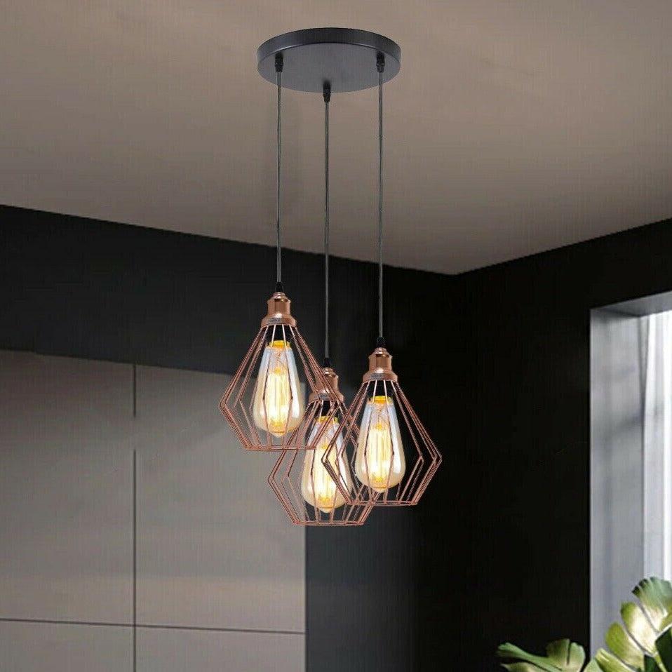 Industrial Vintage Retro Metal Ceiling 3 way Round Hanging Pendant Lights~3776