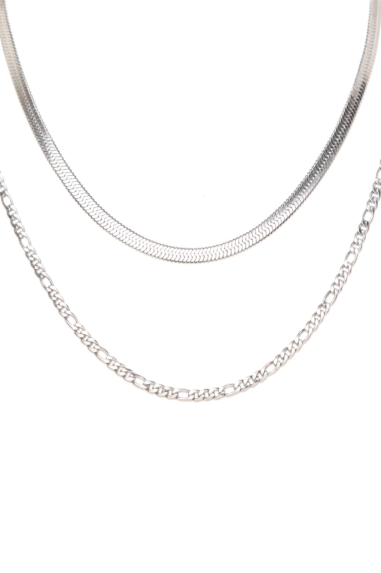 2 Piece Figaro And Herringbone Chain Set - Silver