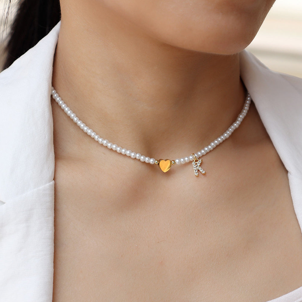 Pearl and gold heart Letters Jeny Necklace
