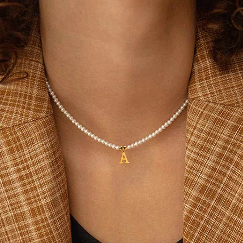Pearl and gold Letters Tania Necklace