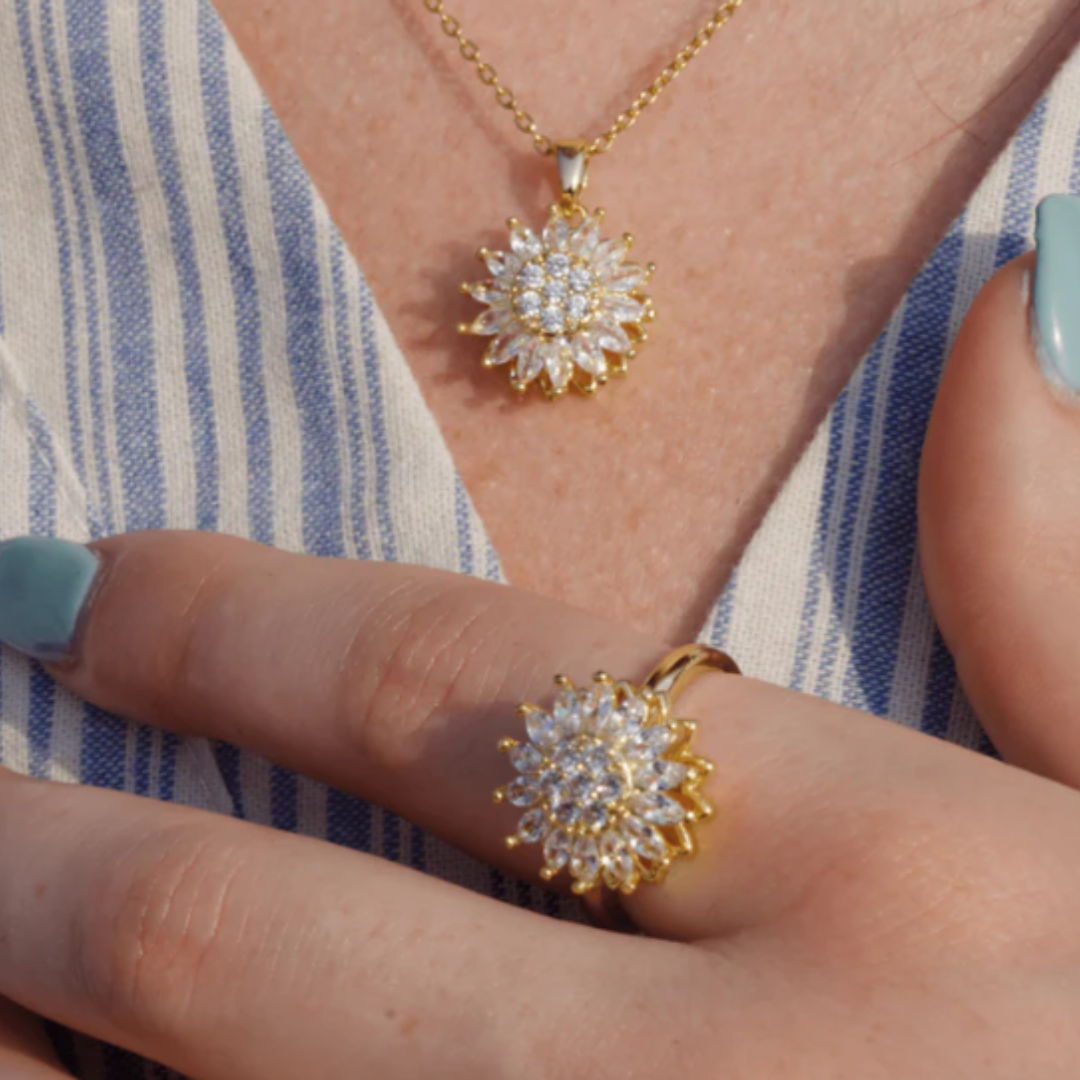 Spinning Sunflower Ring and Free Necklace