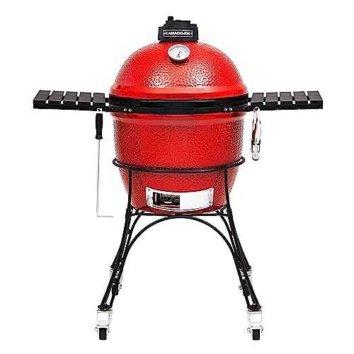 Kamado Joe - Klassisch Joe I 18-Zoll-Holzkohlegrill in Rot mit Wagen, Seitenablagen, Grillzange und Aschenbecher