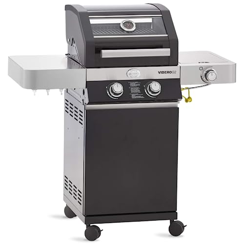 RÖSLE Gasgrill BBQ-Station VIDERO G2 Schwarz, Grill mit 2 Edelstahlbrennern und extra Seitenbrenner, klappbare Seitentische, pulverbeschichteter Stahl