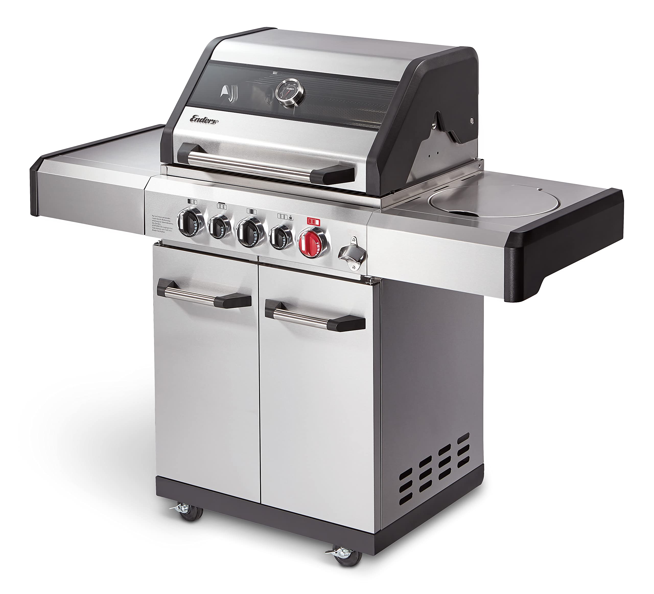 Enders Gasgrill Kansas II Pro 3 SIK Turbo, Gasgrill 3 Brenner mit doppelwandiger Garhaube und Switch Grid - Gasgrill Enders mit Turbo Zone (800 °C)-Gas Grill mit Backburner & Infrarotbrenner, Silber