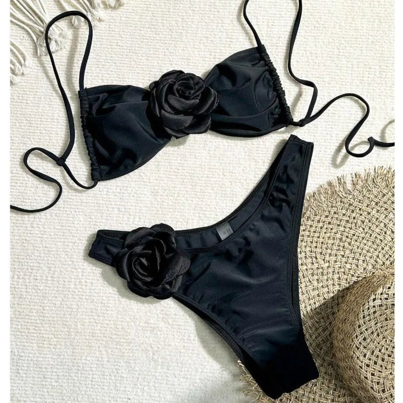Brazilian Rose Black Bikini Set