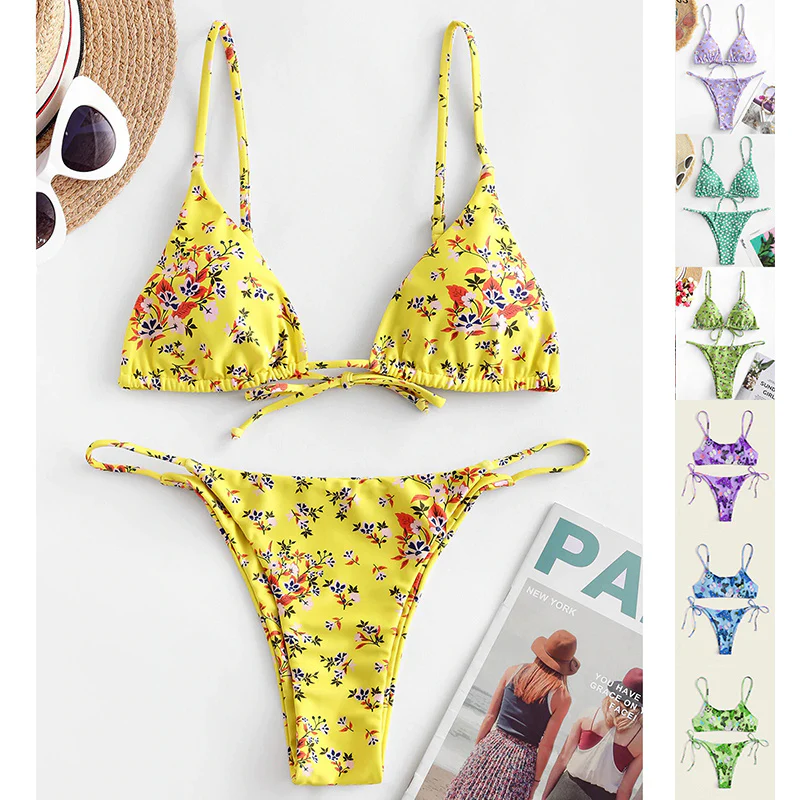 Summer Flowers Print Bikini Sexy Beach Swimming Suit Fashion Swimsuit Womens Clothing