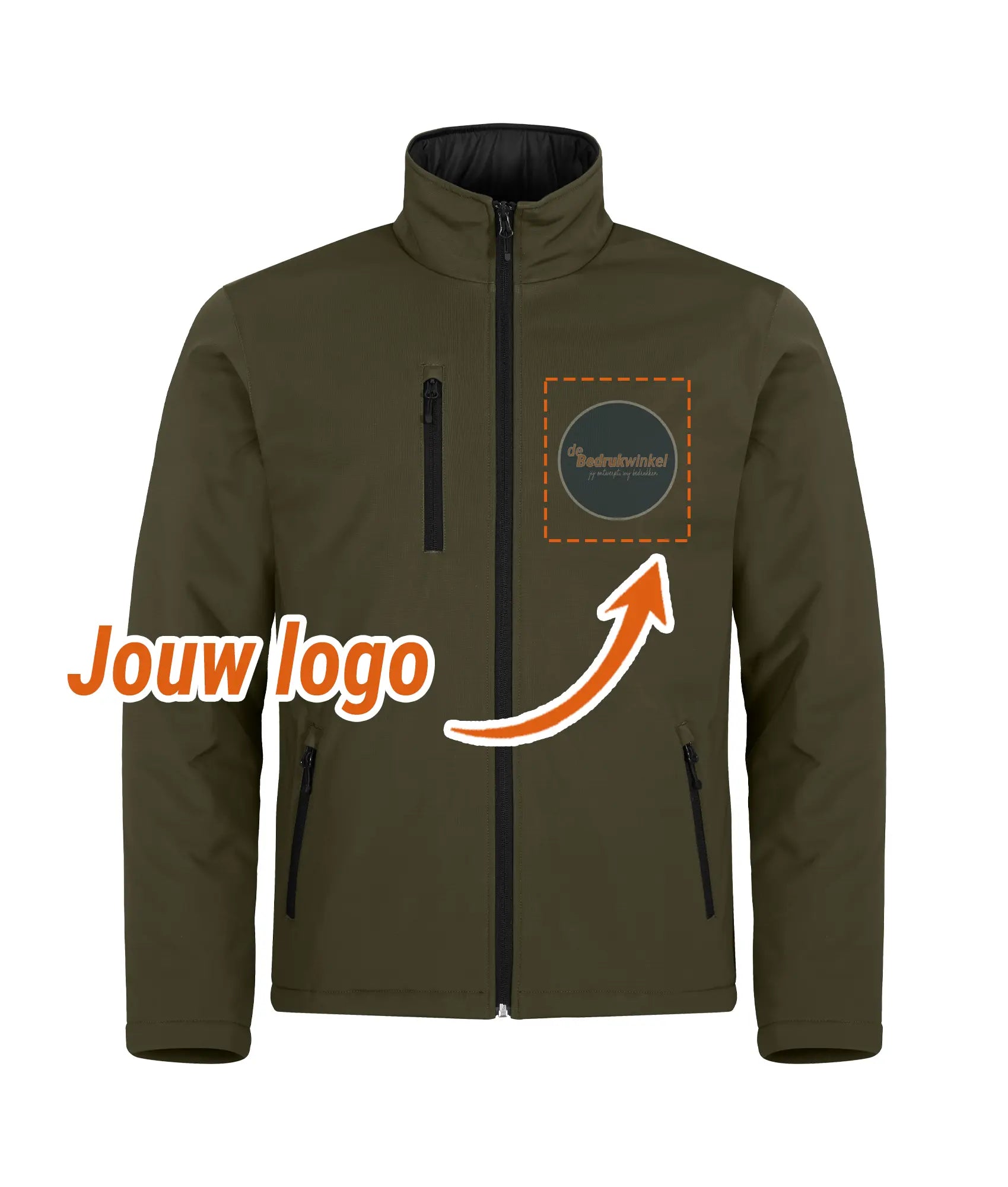 Gewatteerde softshell jas met gratis borstlogo