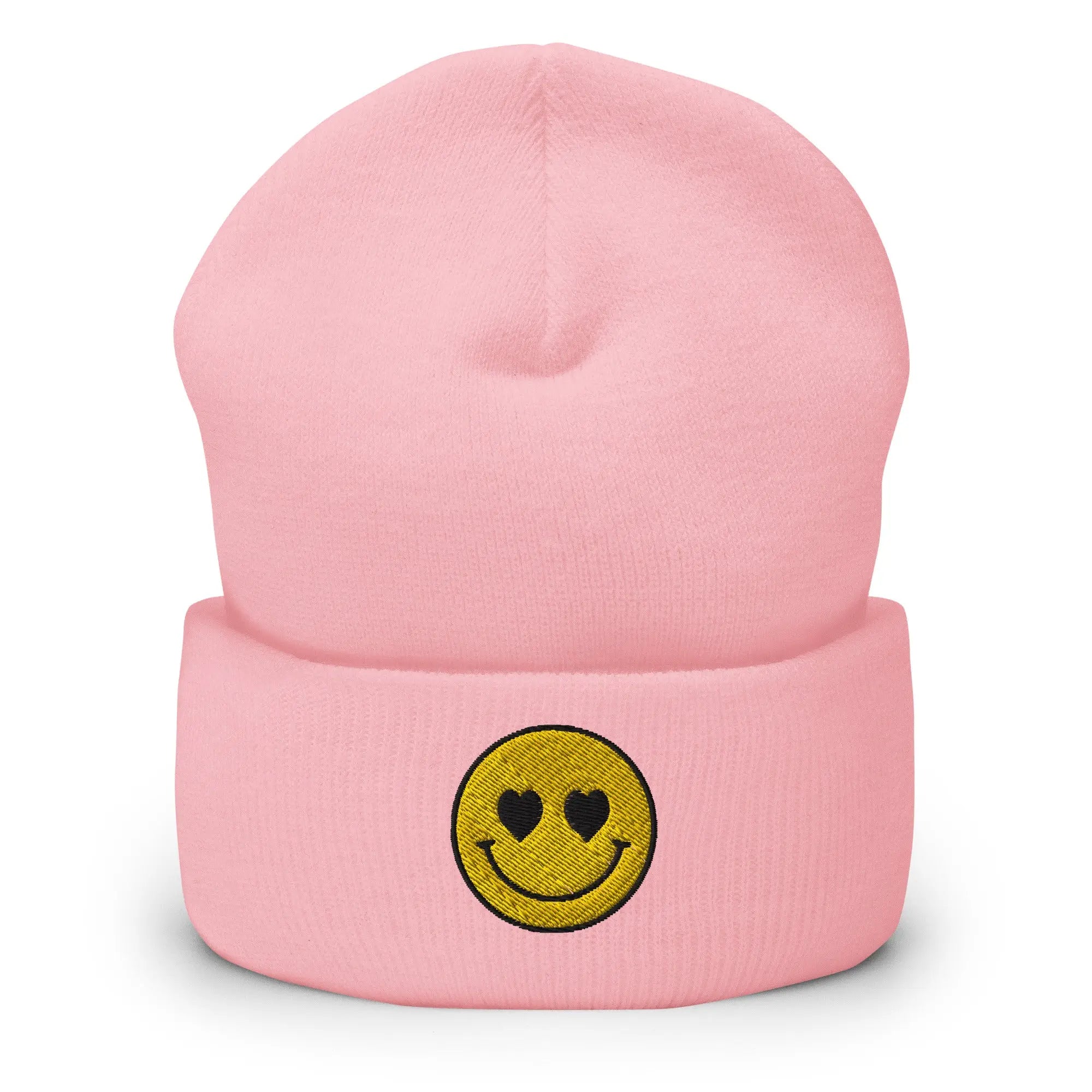 Beanie geborduurd met hartjesogen smiley