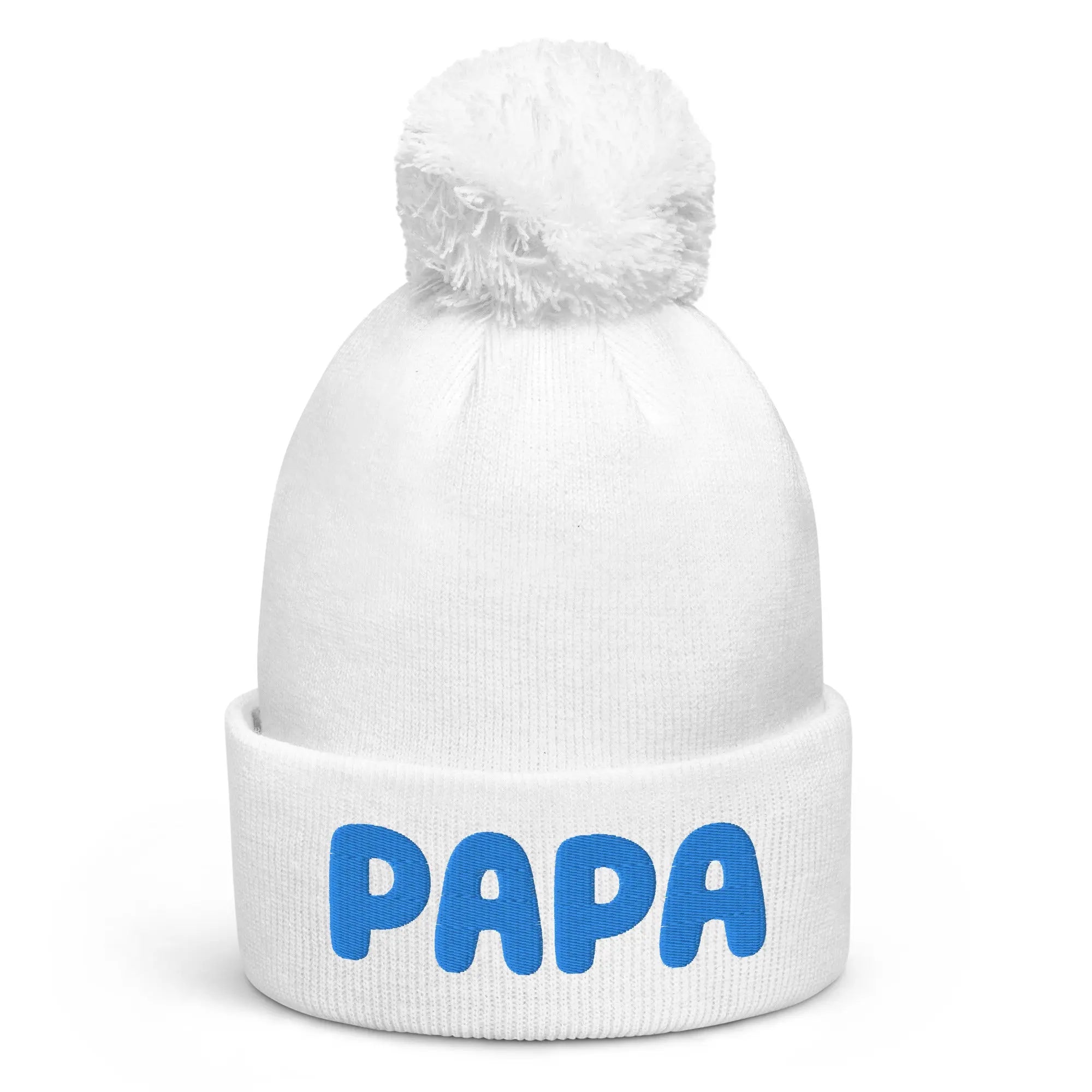 Pompon beanie geborduurd met tekst PAPA