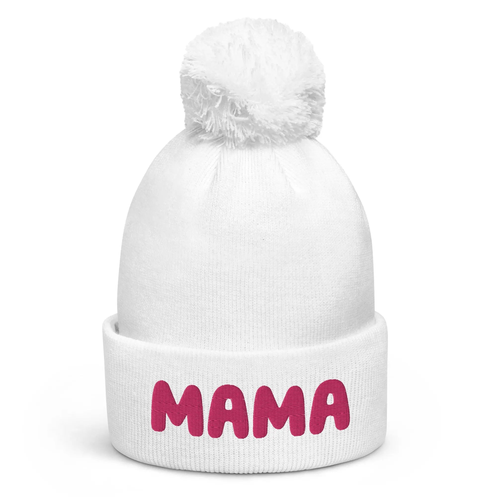 Pompon beanie met borduring MAMA