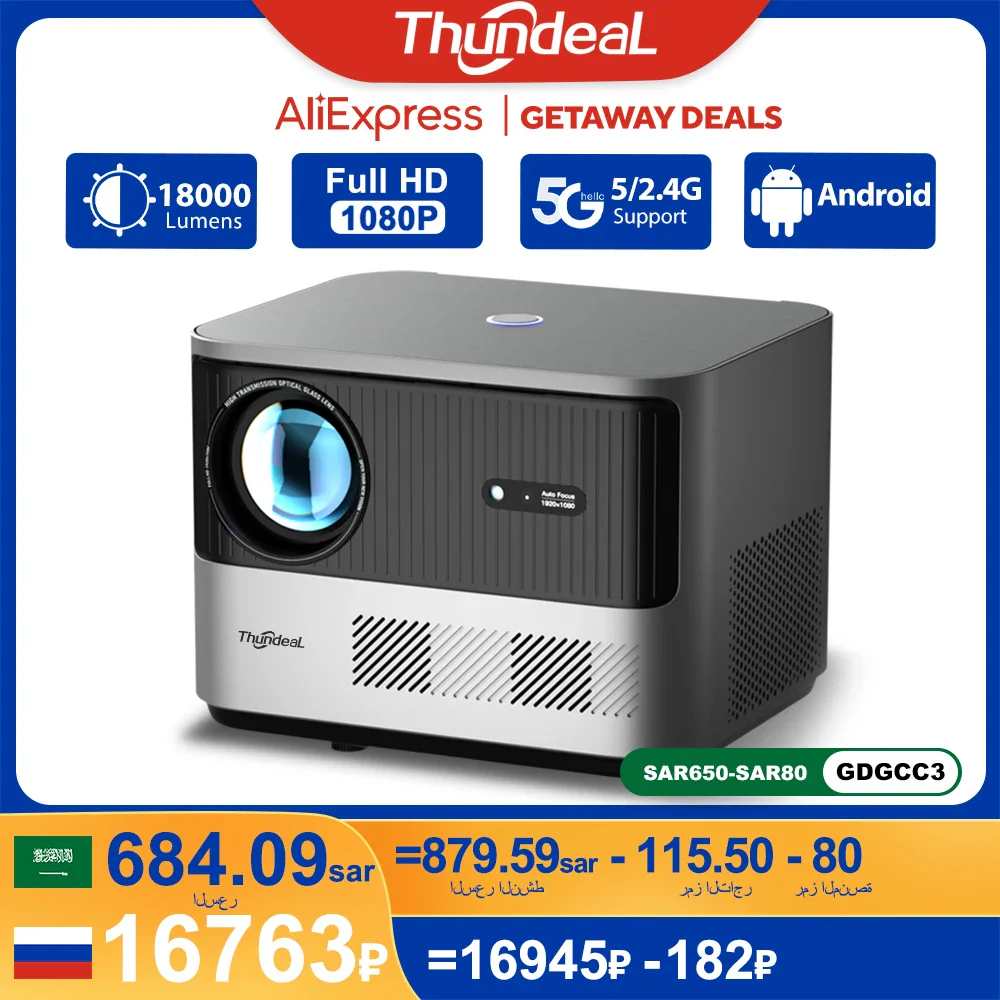 ThundeaL TDA6 Full HD Projector 1080P 2K 4K Video Home Theater Auto Focus 5G WiFi Android Projector TDA6W 3D Portable Proyector