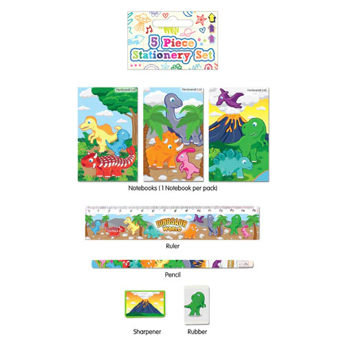 STATIONERY SET 5 PIECE DINOSAUR