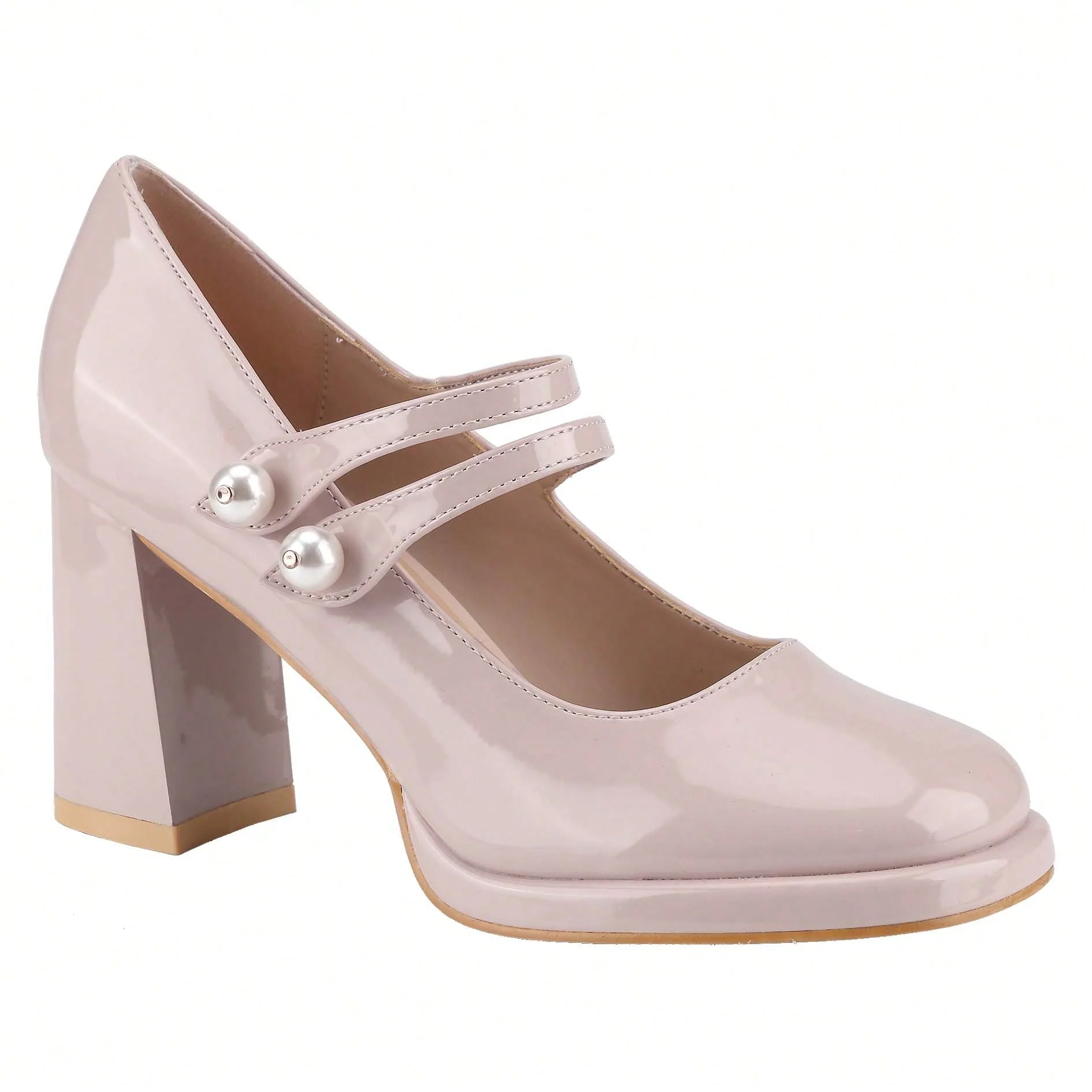 Pearl Strap Mary Janes – Chunky Mid-Heel Pumps