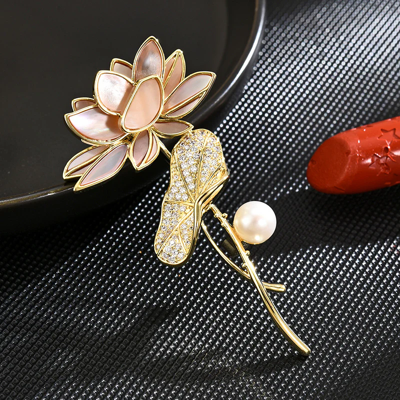 Pearl Pink Lotus Brooch