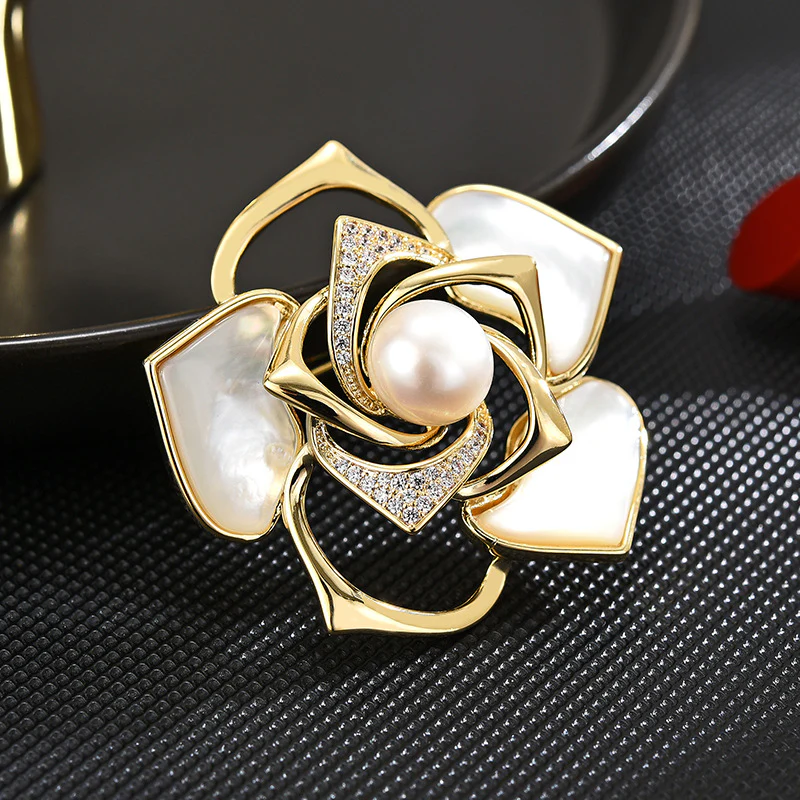 Fritillary Camellia Pearl  Brooch