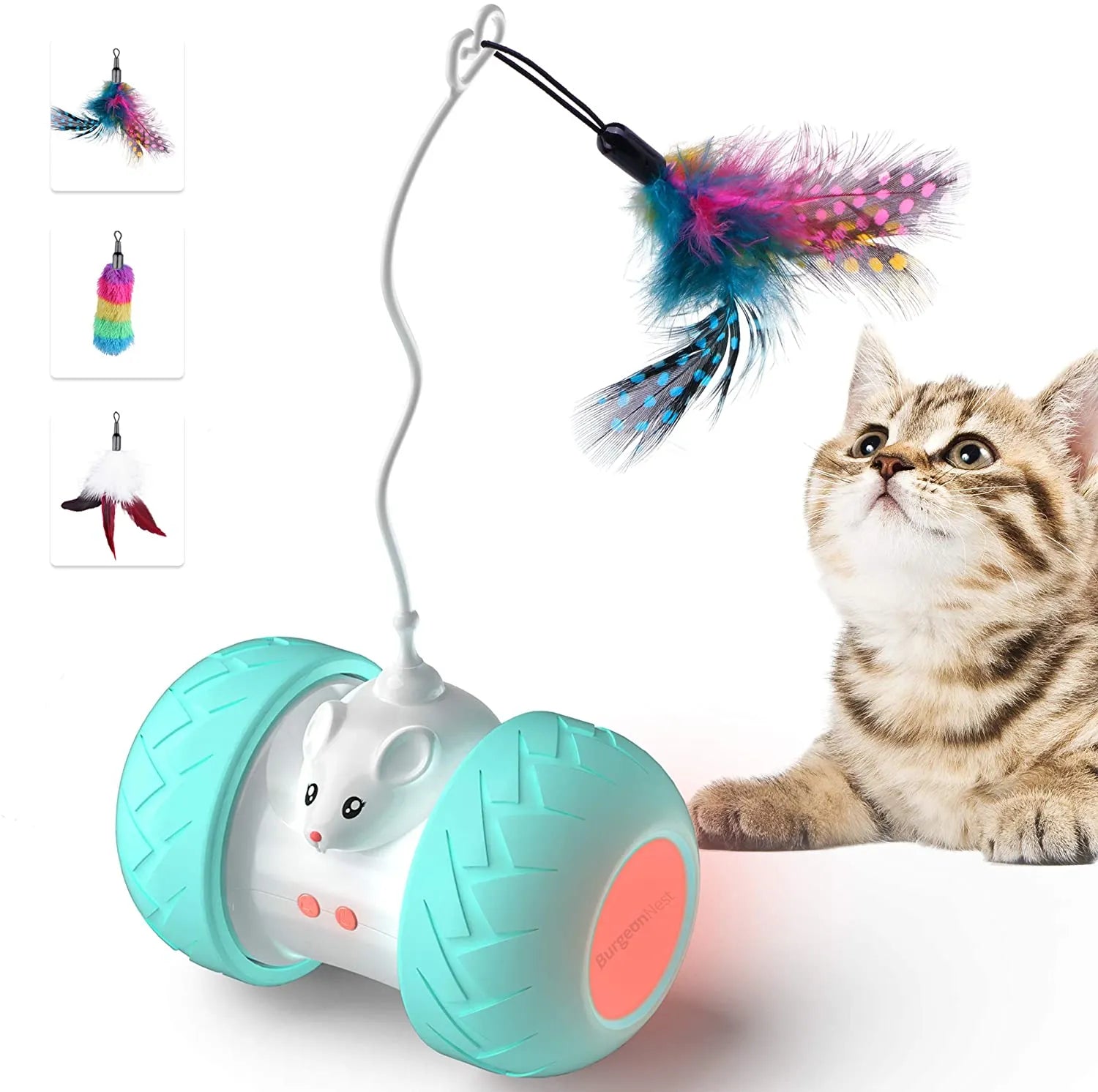Interactive Automatic Cat Toy with Mouse and Feathers for Indoor Cats
