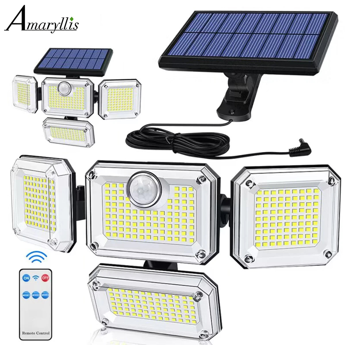 Solar Garden Lamp with Adjustable Head and Wide Lighting Angle - 20W, 122/333 LED, IP65 Waterproof, 3 Modes