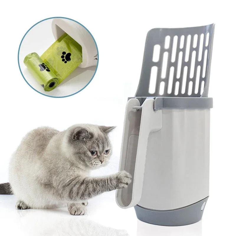 Self-Cleaning Cat Litter Box Scoop with Refill Bag - Pet Waste Scooper and Garbage Picker
