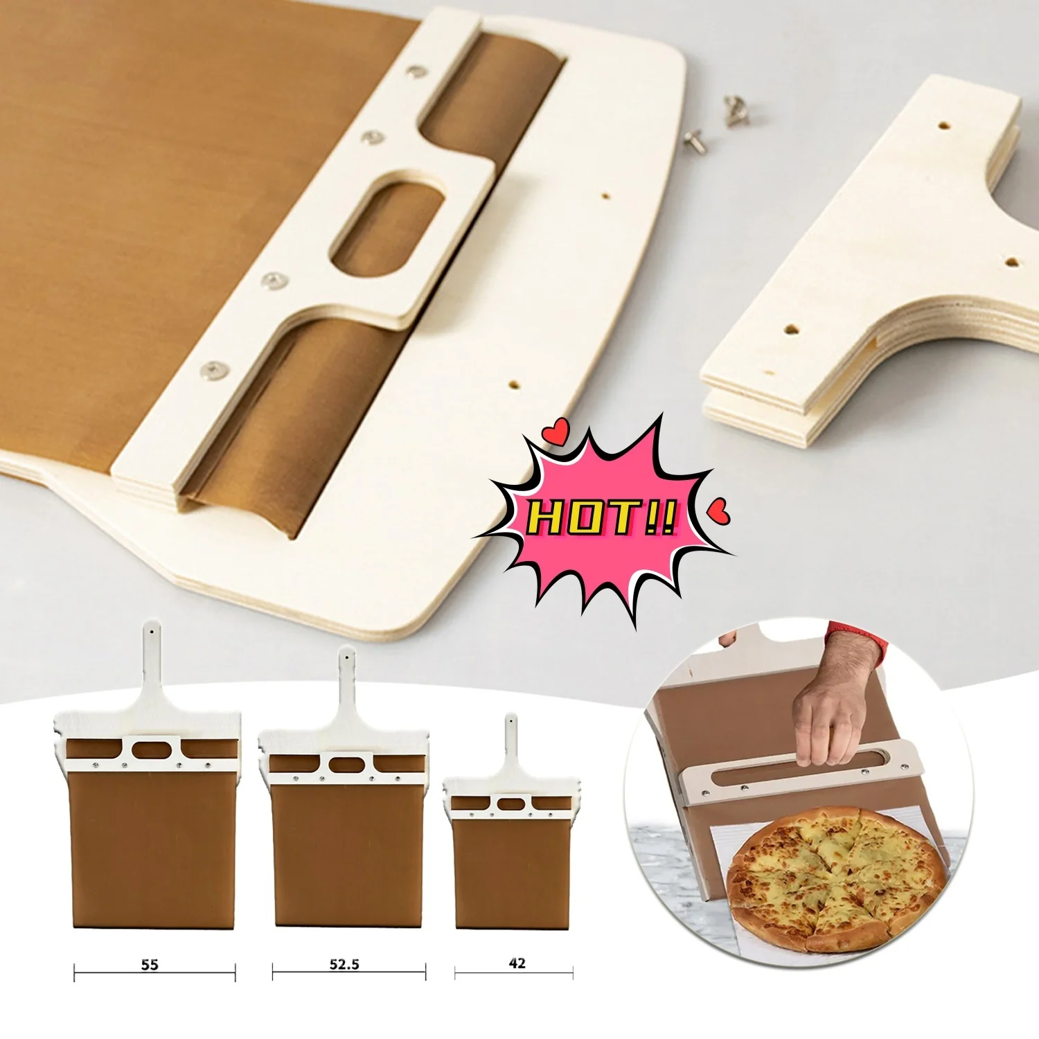 3 Sizes Sliding Pizza Peel Shovel Wooden Handle | Transfer Pizza Kitchen Gadgets