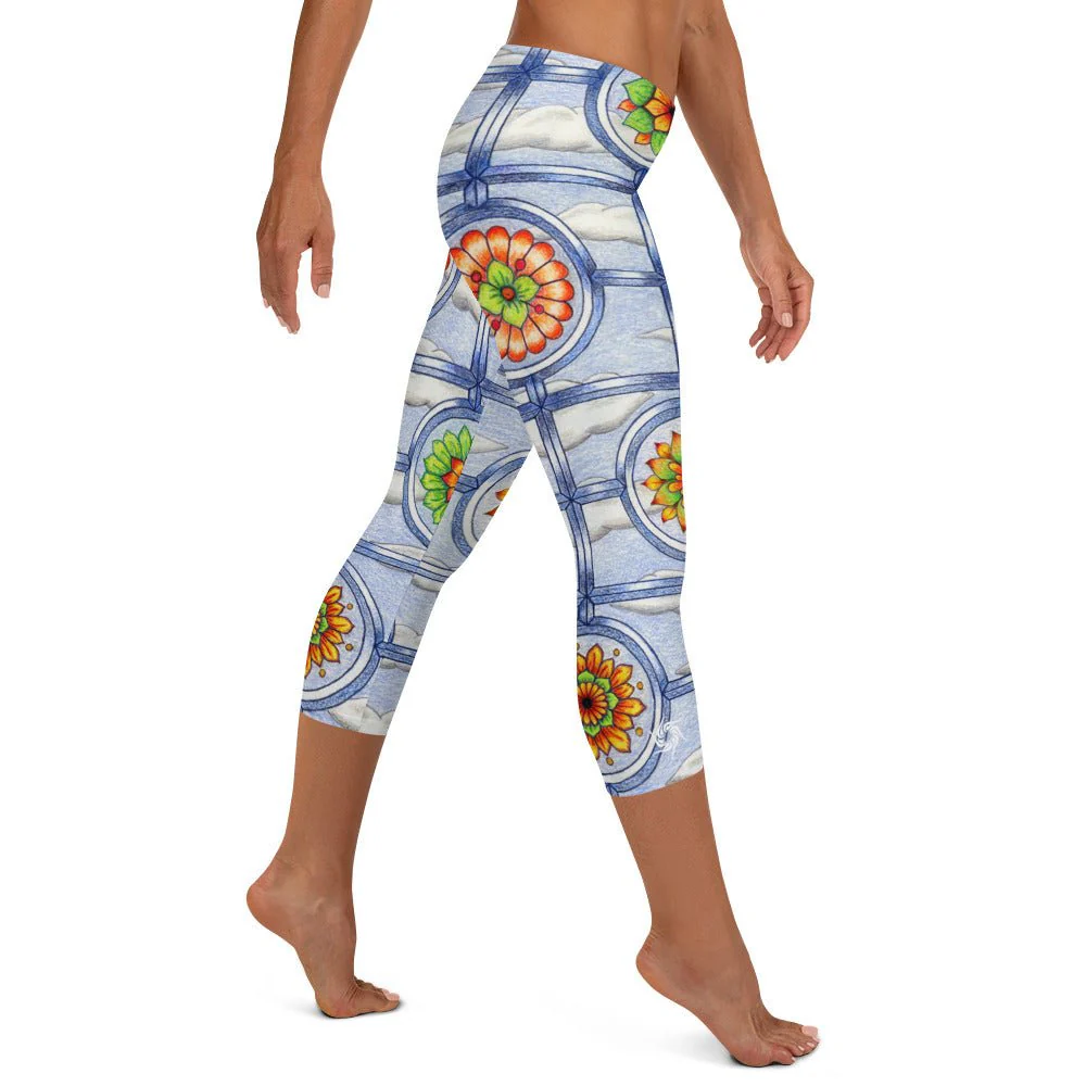 Stained Glass Mandalas Mid Rise Capri Leggings