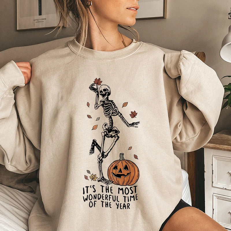 Halloween Skeleton & Pumpkin Print Sweatshirts
