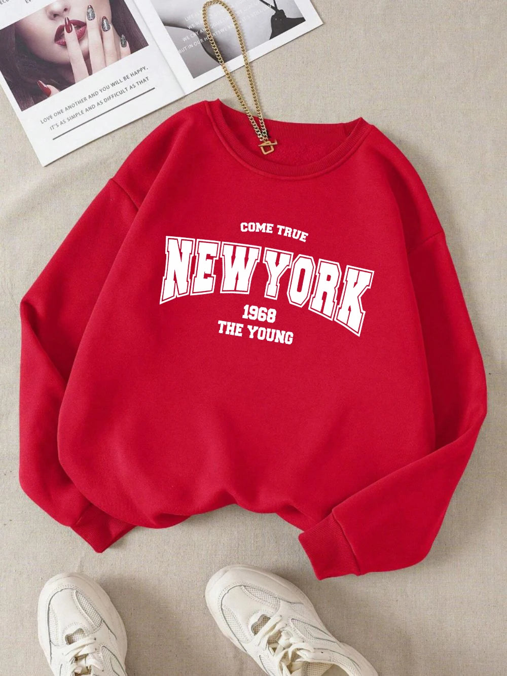 Cartoons Women Hoodie New York 1968 Letter Printing Sweatshirt