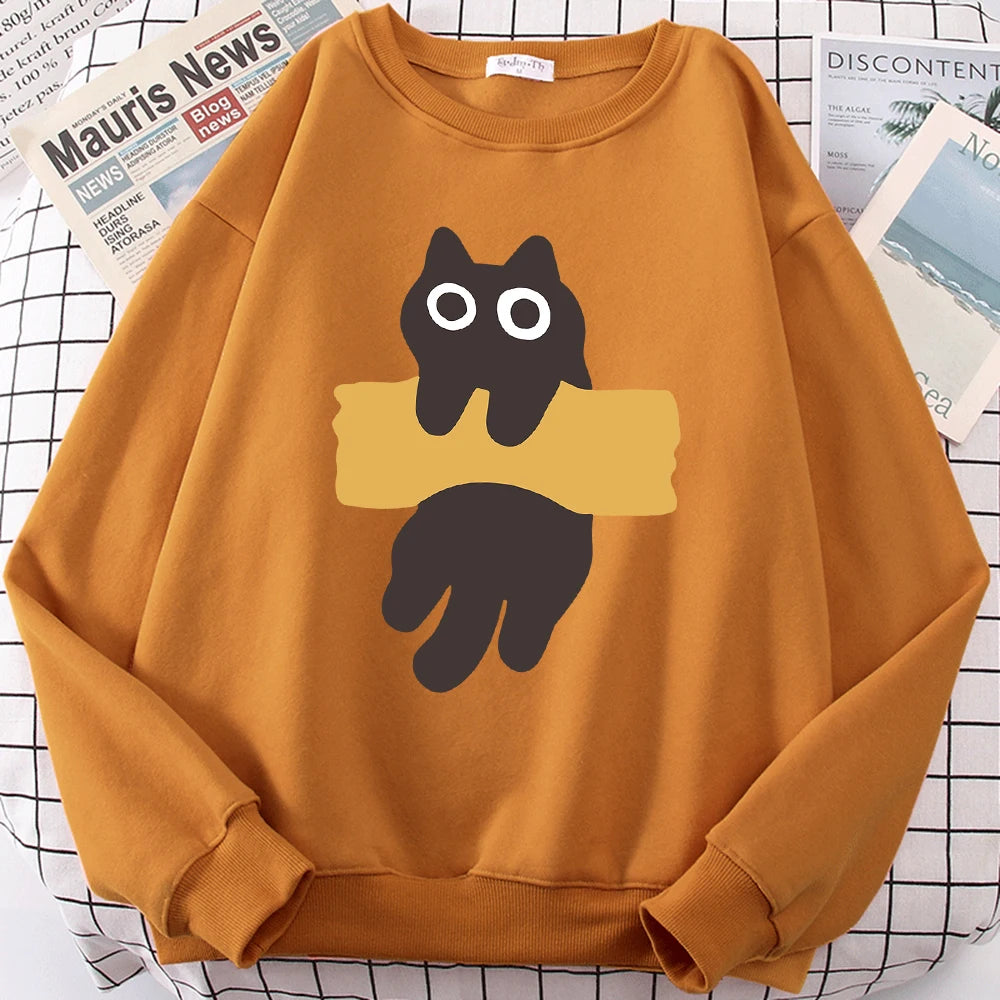 Fun Adhesive Tape Cat Cute Print Cartoons Sweatshirts