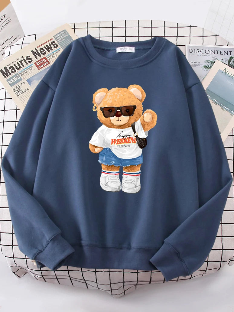 Teddy Bear Printed Cute Hoodie Women