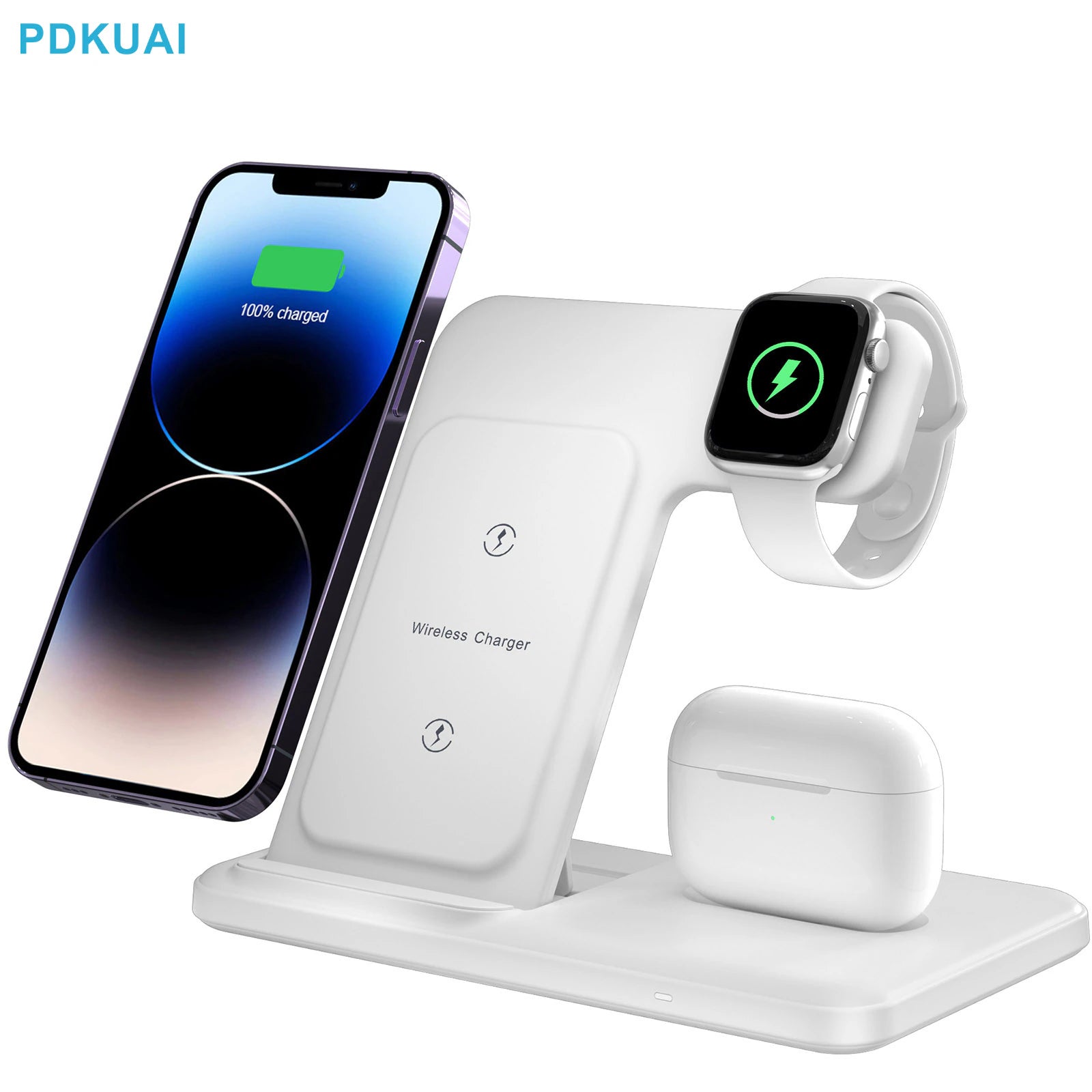 Support de Charge Sans Fil 3 en 1 - Charge Rapide 20W pour iPhone 14/13/12, Apple Watch 8/7/6, AirPods Pro