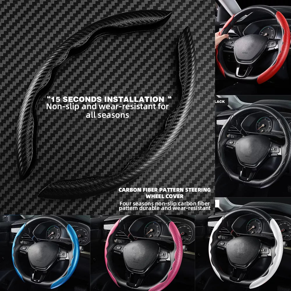 Universal Non-Slip Carbon Fiber Steering Wheel Cover - Anti-skid Car Accessories