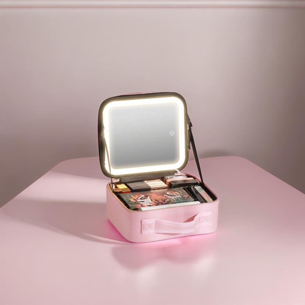 Travel beauty case, with LED and mirror