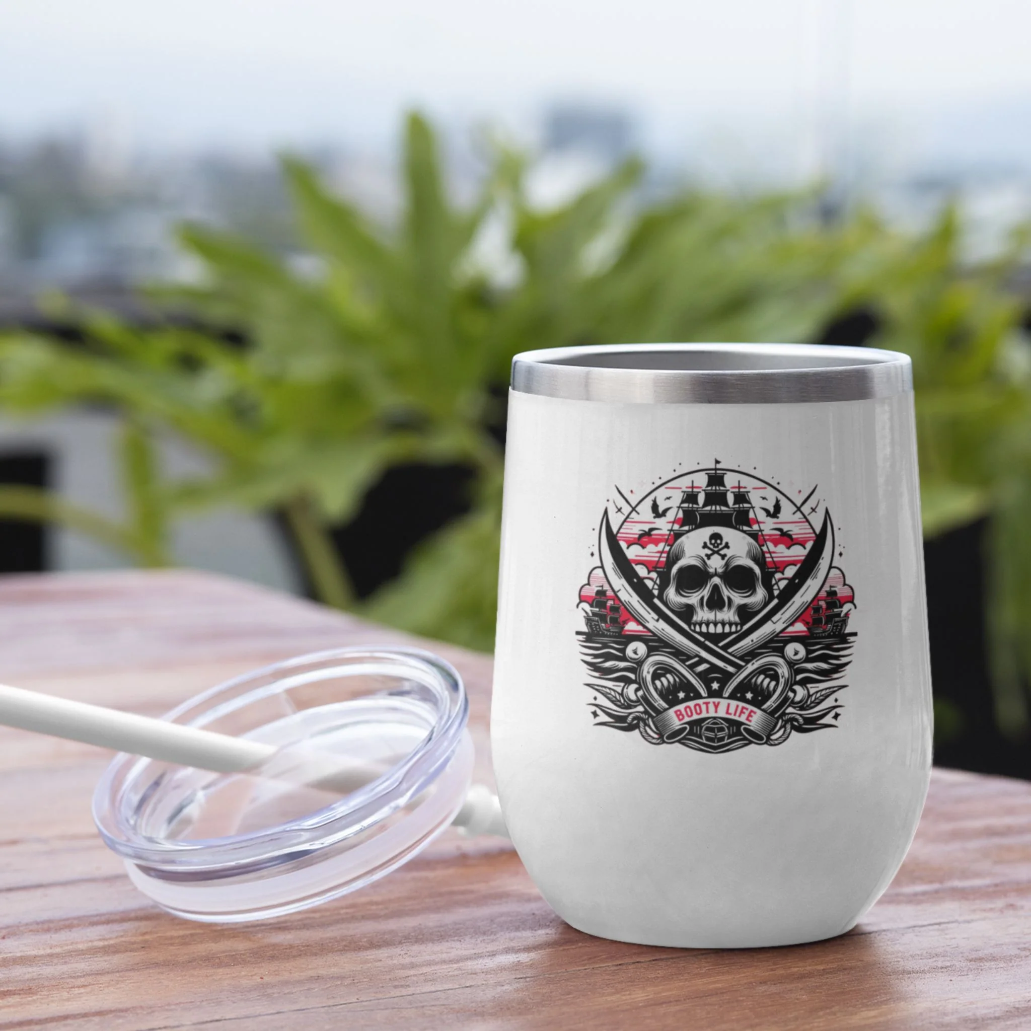 Pirate Skull & Swords Booty Life BLS#129 Chill Wine Tumbler