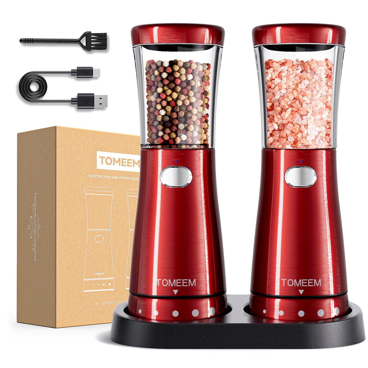 Tomeem 4.5oz Electric Salt And Pepper Grinders With Tray