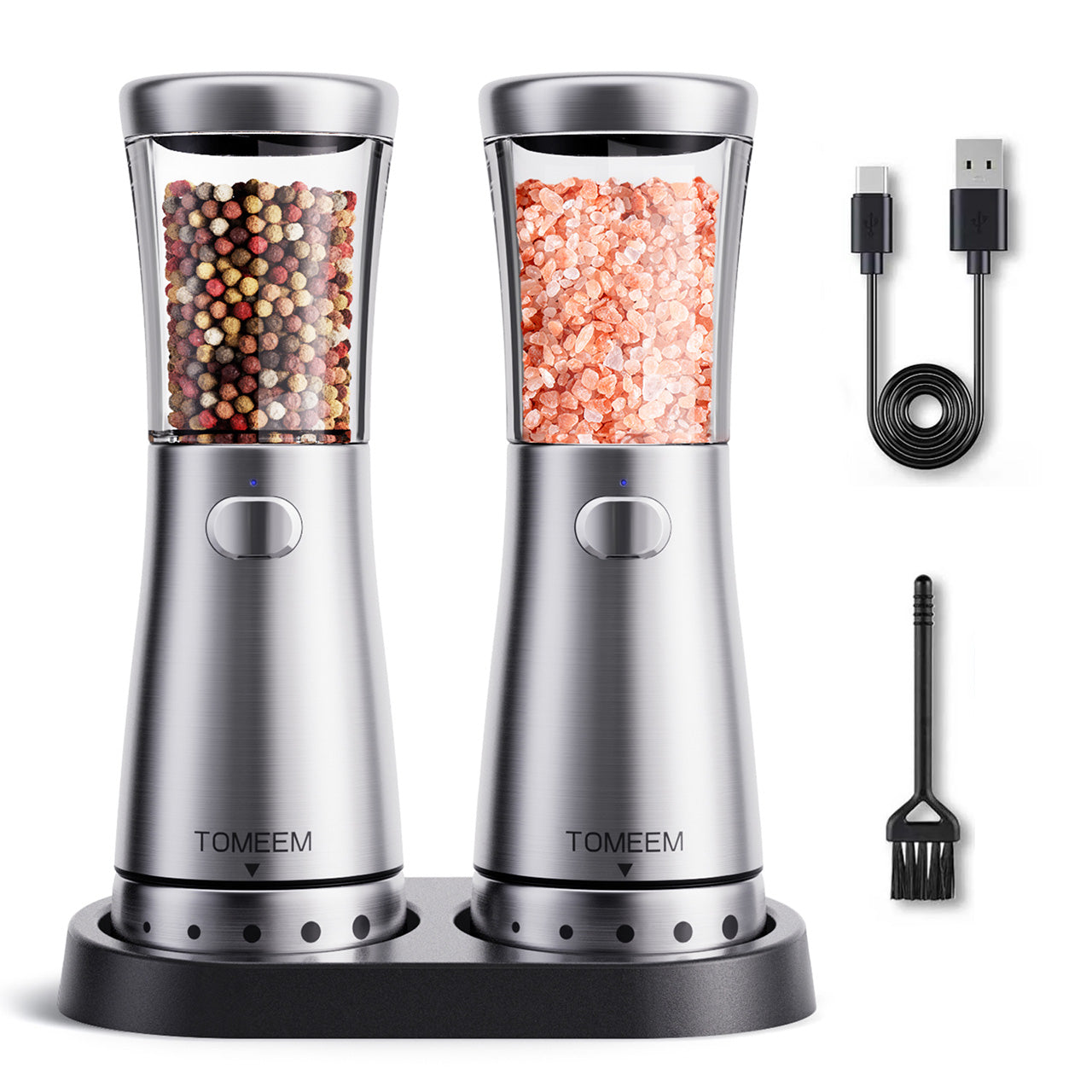 Tomeem 4.5oz Rechargeable Electric Salt And Pepper Grinder With LED Light